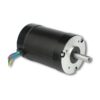 Brushless electric motor with wires on white background.