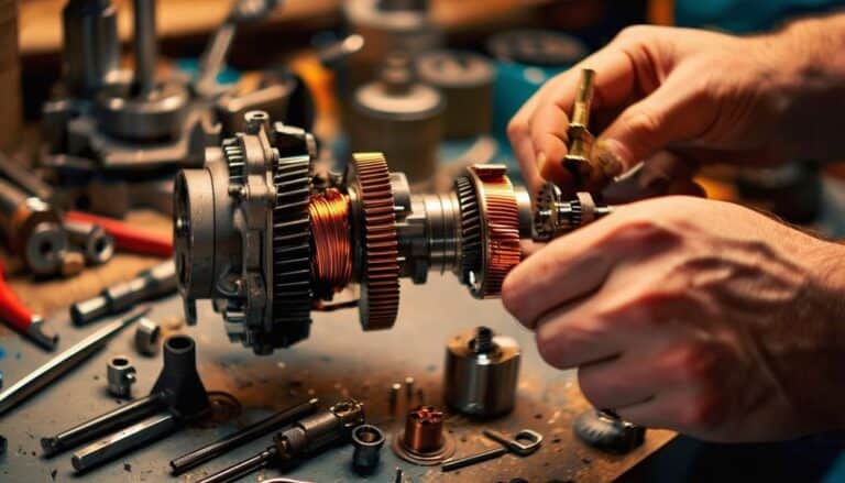 Engineer repairing motor parts in workshop