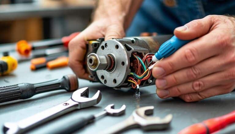 Person repairing electric motor with tools on table