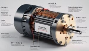 Electric motor cross-section with labeled parts.