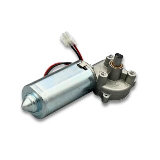 Electric 42mm worm gear motor with wiring on white background