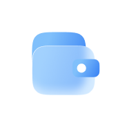 Stylized digital wallet icon in blue