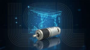Electric motor with aircraft blueprint background.