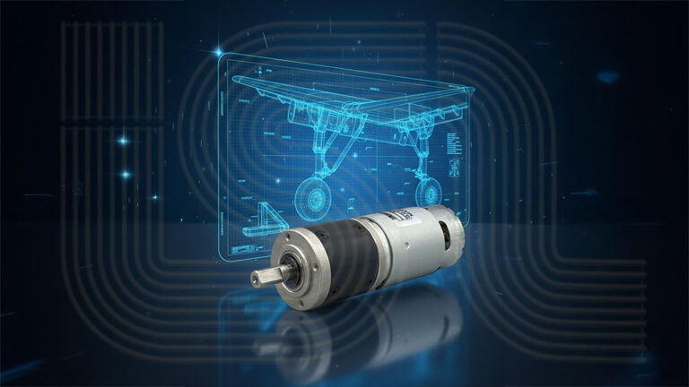Electric motor with aircraft blueprint background.
