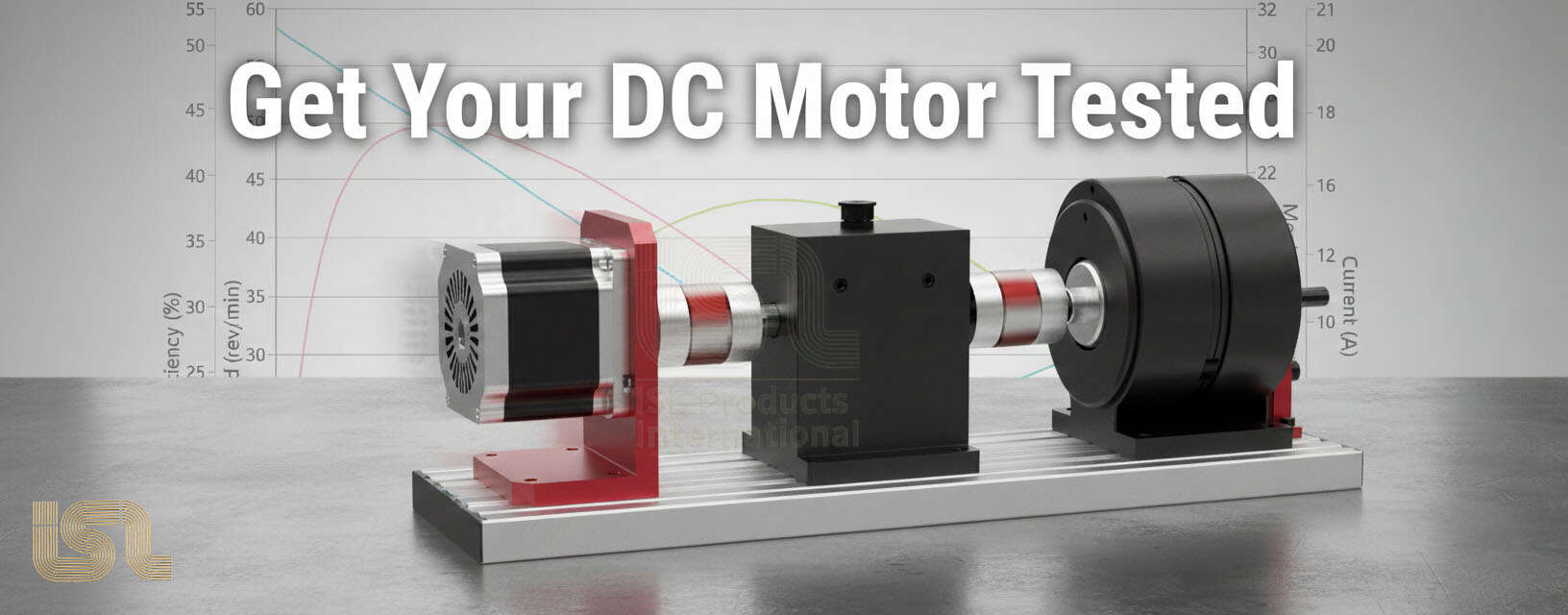 DC motor testing setup with efficiency graph