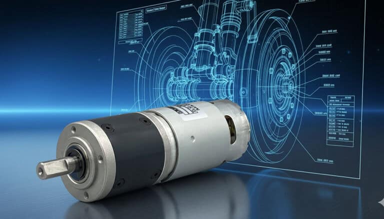 Electric motor with technical schematic backdrop